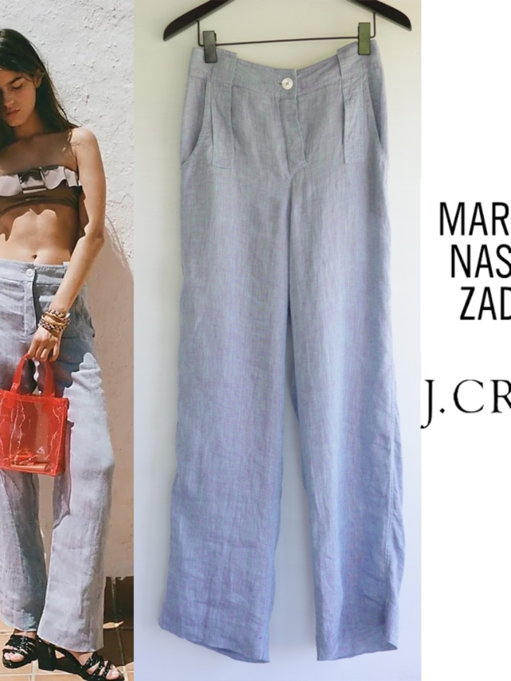 Maryam Nassir Zadeh x J.Crew Dual-Tone Linen Trousers,  French Blue, Size 2 NWT